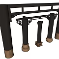 Traditional Style Decorative Pillars With Ornate Carvings And Brass Bases