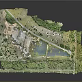 Natural Scenic Landscape Aerial View With Lush Trees Vegetation Lake Grass And Paths