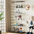 Glass Display Cabinet with Toy Models and Decorative Figurines in Living Room Interior