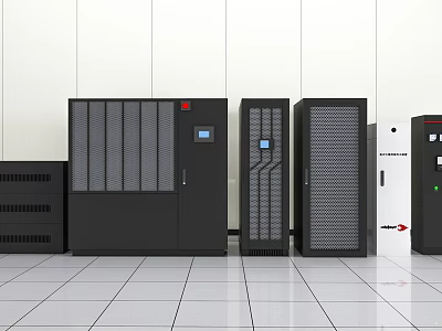 Modern Black Server Racks With Various Computer Equipment In Data Center 3d model