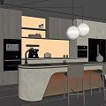 Restaurant Dining Table and Chair Combination Island Table Wine Cabinet 3d model