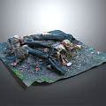 Miniature Garden Scene With Dark Mat Stones Black Wood Logs Moss And Green Plants