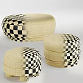 Sofa Stools With Different Colors And Fabric Upholstery On Wooden Bases