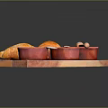 Fresh Croissants With Honey From Bees And Colorful Sauces On Wooden Tray