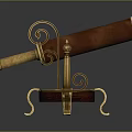 Vintage Wooden Telescope with Golden Decorations and Curved Stand on Round Base