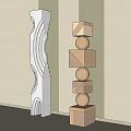 Modern Decorative Ornament Set With Curved Circular Patterns And Stacked Geometric Wooden Pieces