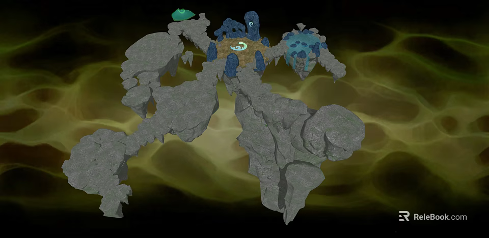 Mystical Floating Rock Islands With Glowing Core And Rocky Structures Surrounded By Green Swirls 3d model 