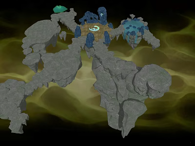 Mystical Floating Rock Islands With Glowing Core And Rocky Structures Surrounded By Green Swirls 3d model