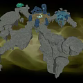 Mystical Floating Rock Islands With Glowing Core And Rocky Structures Surrounded By Green Swirls