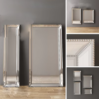 Silver Framed Mirrors With Various Styles For Interior Decoration And Home Decor 3d model