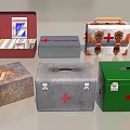 Medical Equipment Collection Of Various First Aid Kits With Red Cross Symbols And Designs