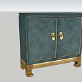Dark Green Console Cabinet Featuring Golden Trim Knobs and Base for Entryway 3d model