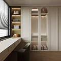 Elegant Modern Home Office With Open Wardrobe Design And Storage Solutions 3d model