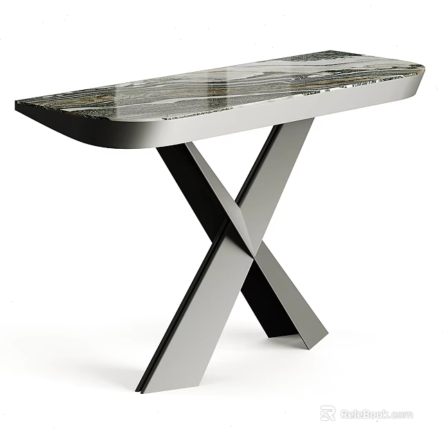 Modern Minimalist Dining Table With Smooth Marble Top And Metal X Shaped Base 3d model 