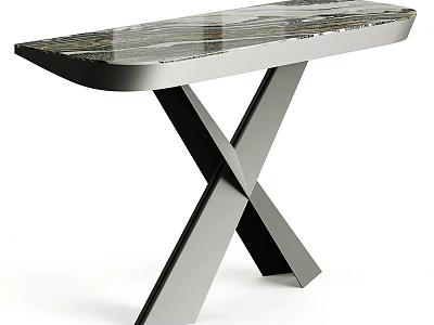 Modern Minimalist Dining Table With Smooth Marble Top And Metal X Shaped Base 3d model