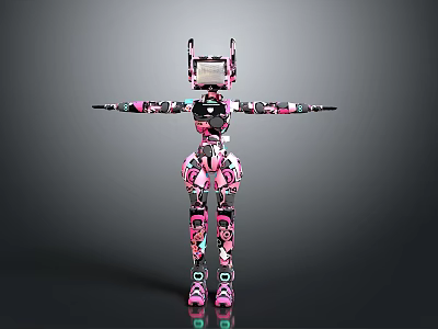 Pink And Black Humanoid Robot With Mechanical Structure And Extended Arms 3d model