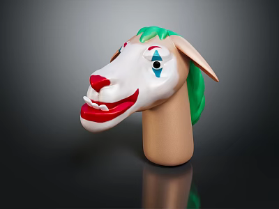 Decorative Clown Horse Mask With White Face Red Nose Green Mane And Blue Eyes 3d model