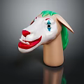 Decorative Clown Horse Mask With White Face Red Nose Green Mane And Blue Eyes