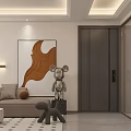 Modern Living and Dining Room Interior With Sofa Artwork Sculpture And Rug