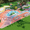 Vibrant Children's Play Area With Colorful Slides Swings Climbing Structures And Green Lawn