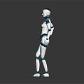 Humanoid Robot With White And Blue Mechanical Body In Standing Pose