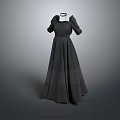 Elegant Vintage Long Dress With Puffed Sleeves And High Neck Design
