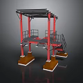 Roofed Industrial Metal Structure With Red Pillars Platform Staircase And Pedestals