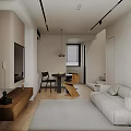 Modern Minimalist Living Dining Room With Light Gray Sofa Dining Table Chairs And Wooden Accents