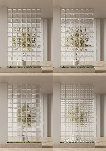 Stylish Modern Interior Glass Partition With Grid Design And Decorative Elements 3d model 