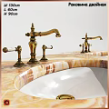 Double Sink Bathroom Vanity With Marble Countertop Beige Cabinets Drawers And Doors