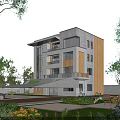 Modern Detached Villa Exterior Design With Glass Windows Wooden Accents Balconies Green Trees And Garden