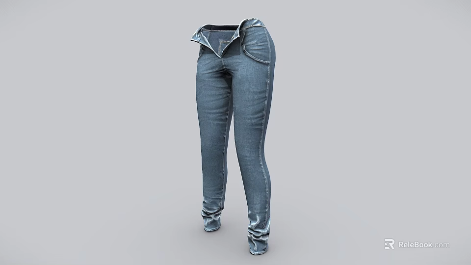 Slim Fit Blue Denim Jeans With High Waist And Front Pockets Design 3d model 