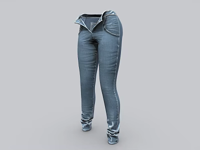 Slim Fit Blue Denim Jeans With High Waist And Front Pockets Design 3d model