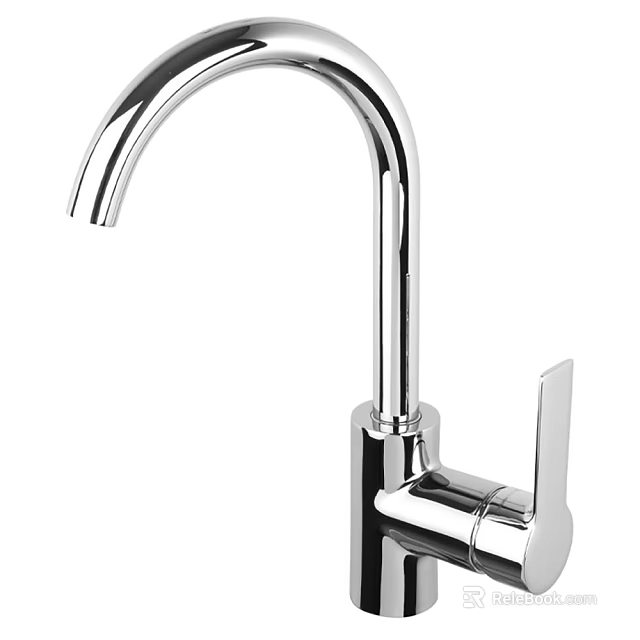 Modern Chrome Kitchen Faucet With Sleek Curved Spout And Single Handle Design 3d model 