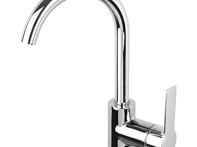 Modern Chrome Kitchen Faucet With Sleek Curved Spout And Single Handle Design 3d model