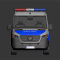 White And Blue Police Van With Emergency Lights And Police Markings