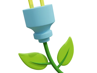 Creative Eco Friendly Decorative Ornament Set with Blue Plug Yellow Prongs and Green Leaves 3d model