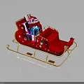 Red Santa Sleigh With Golden Frame Decorated With Colorful Gifts And Snowflake Patterns