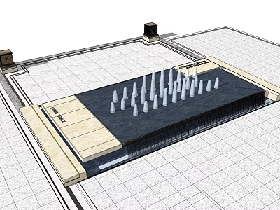 White Conical Garden Ornaments Arranged In Black Area With Light Colored Border And Paved Ground 3d model