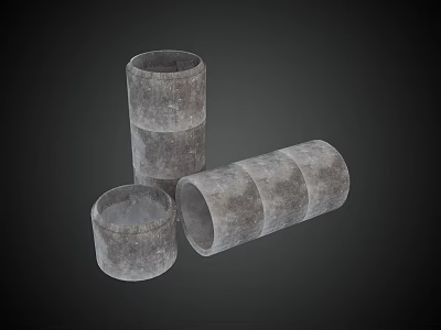 Three Concrete Cylindrical Construction Components With Textured Surface And Stacked Design 3d model