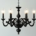 Classic Black Chandelier With Candle Style Arms And Ornate Carved Design