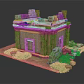 Modern Scenery With Ancient Stone Building Ruins And Green Grass