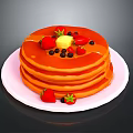 Stack of Fluffy Pancakes Topped With Strawberries Blueberries And Butter On White Plate