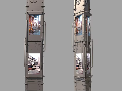 Columnar Billboards With Multiple Display Windows Showing People And Vehicle 3d model