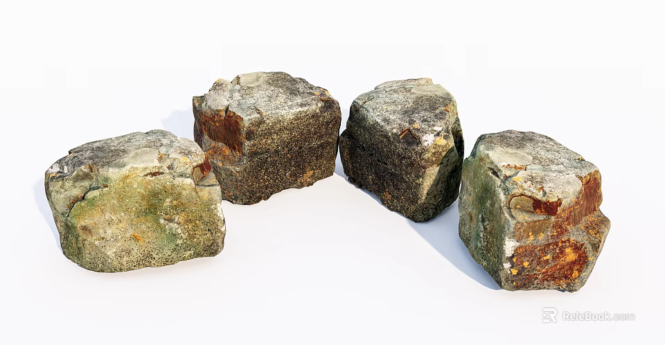 Natural Stone Wood Blocks With Textured Surfaces And Multi Colored Patterns 3d model