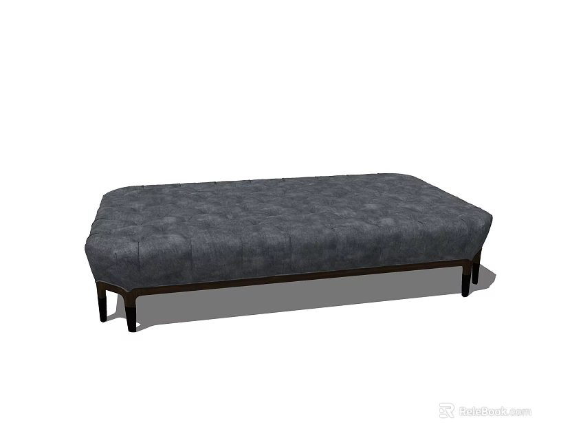 Modern Gray Tufted Upholstered Ottoman With Dark Wooden Legs For Living Room 3d model 