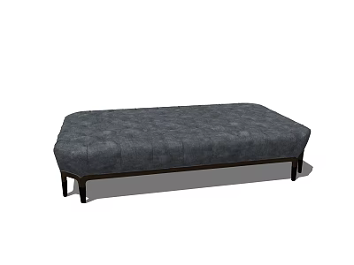 Modern Gray Tufted Upholstered Ottoman With Dark Wooden Legs For Living Room 3d model