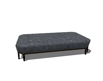 Modern Gray Tufted Upholstered Ottoman With Dark Wooden Legs For Living Room 3d model
