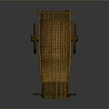 Vintage Traditional Bamboo Handcart With Canopy Wheel And Wooden Seat Design
