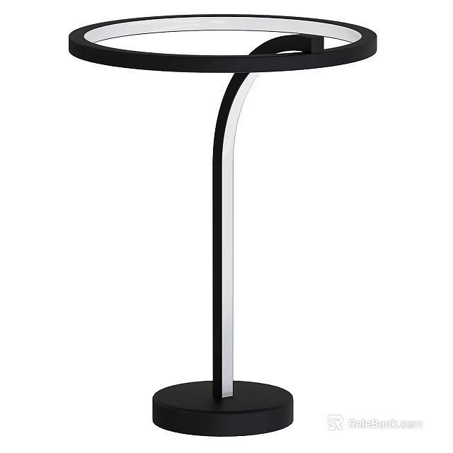Modern Minimalist Table Lamp With Curved Pole And Round Base Design 3d model 
